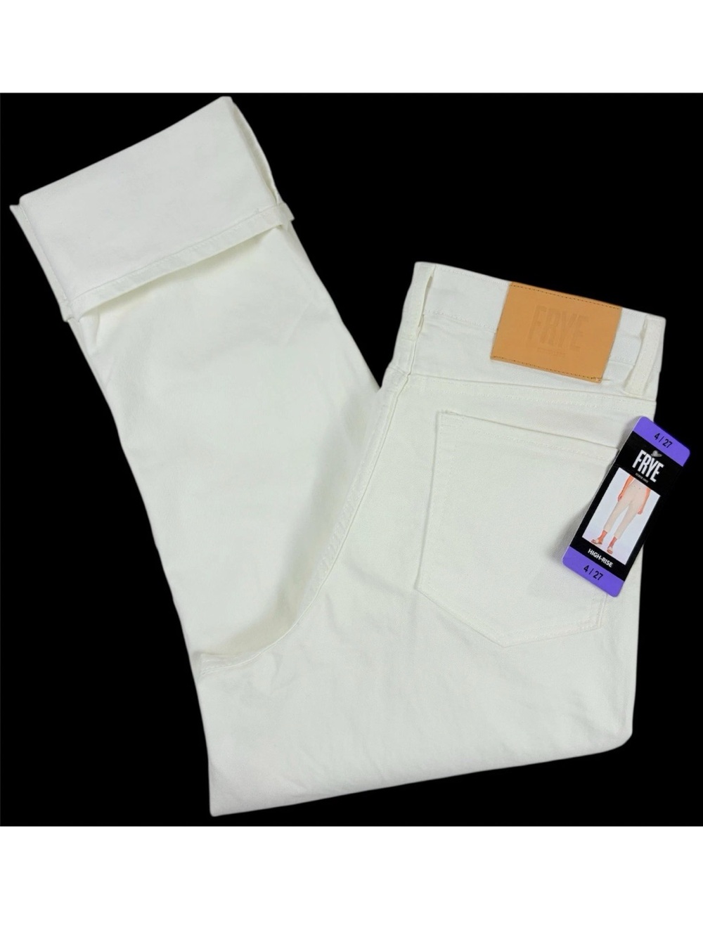 NWT FRYE White Jeans 4/27 Straight Leg Cuffed Crop High Rise Denim Western